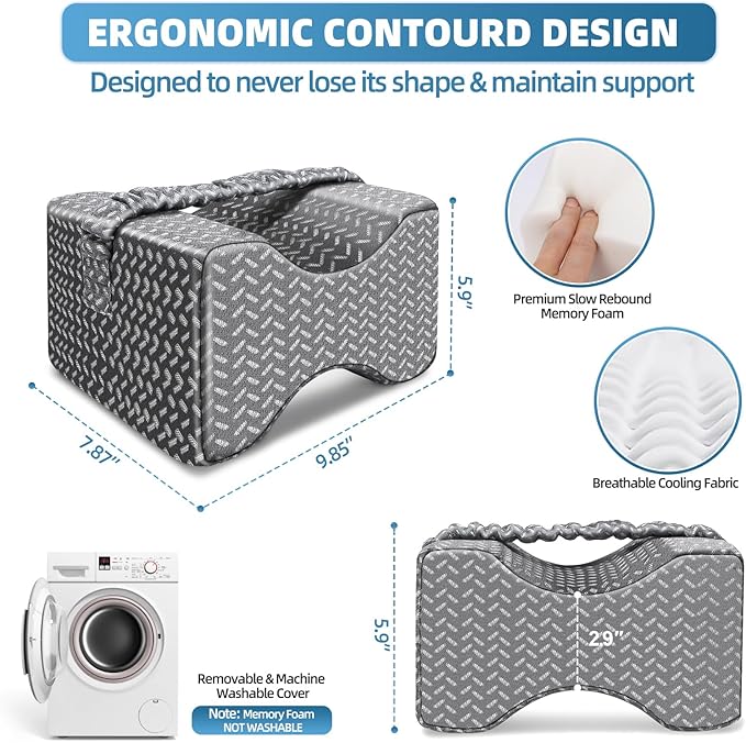 Knee Pillow,knee pillow for side sleepers,Leg Pillow,side sleeper leg pillow, Memory Foam Knee Pillow, Suitable for leg, back, knee pain, improve sleep quality