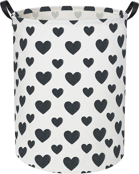 Black Heart Kids Laundry Basket Baby Hamper Black Heart Toy Storage Bin for Boys Room Decor Baby Nursery Hamper Gift Baskets for Bedroom Bathroom(Black Heart)