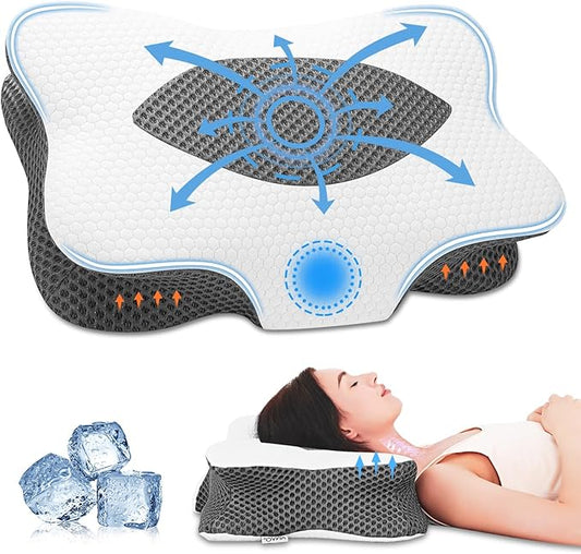 Anvo Cervical Pillow for Neck Pain Relief - Neck Pillows for Pain Relief Sleeping - Cervical Memory Foam Pillows for Neck Pain - Ergonomic Pillow for Side Back Stomach Sleeper-Ivory Stardard Firm