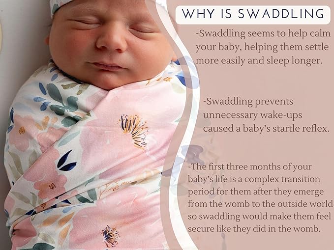 Baby Receiving Blanket Swaddle Blanket Infant Wrap with Matching Headband Beanie and Name Card (Pink and Purple)