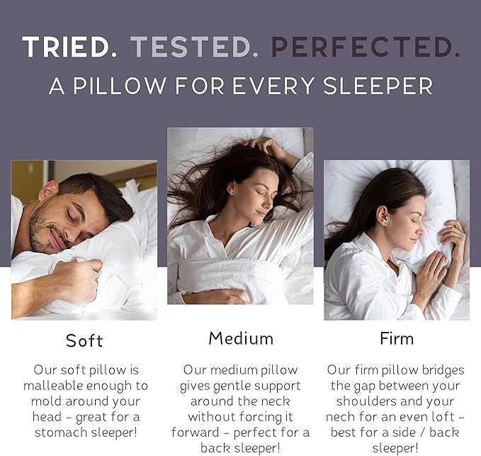 Lincove Signature 100% Natural Canadian White Down Luxury Sleeping Pillow - 800 Fill Power, 500 Thread Count Cotton Shell, Made in Canada, Standard - Medium, 1 Pack