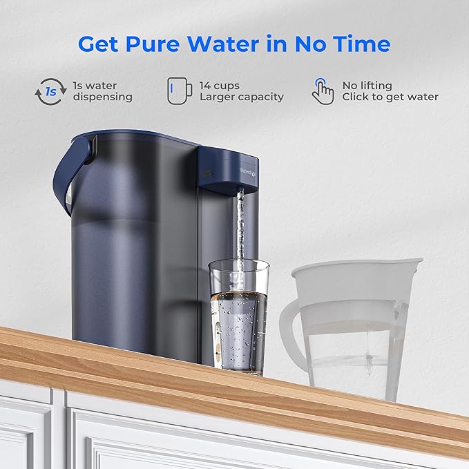 Waterdrop Compact Electric Water Filter Pitcher, Dispenser, 200-Gallon Water Filter for Fridge, NSF/ANSI 42&53&401, Reduce PFAS, Lead, Chlorine, 14-Cup, Blue, with 1 Filter, ๐๐จ๐๐ฌ ๐ง๐จ๐ญ Lower TDS