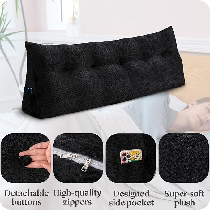 Large Bolster Triangular Headboard Wedge Backrest Positioning Support Bed Rest Reading Pillows Headboard Wedge Pillows for Day Bed Bunk Bed with Removable Cover,Queen (59x8x20 Inches)