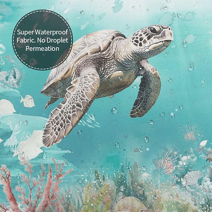 Sea Turtle Shower Curtain for Bathroom Ocean Beach Shower Curtain Set with 12 Hooks (Sea Turtle, 72" x 72")