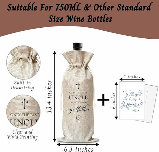 Xanev Godfather Wine Gift Bag For Men, Godfather Proposal Gifts, Best Uncle Wine Bag, Baptism Gifts For Godfather Uncle From Godchild, Birthday Wine Party Favors Decor, B03
