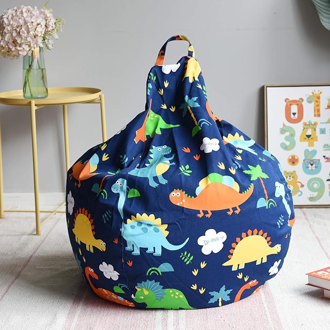 YuppieLife Kids Storage Bean Bag Cover(No Filling)Toy Organizer|Carrying Handle Sofa|Available for Kids and Teenager|Cuddle Chair|Machine Washable and Durable(38“,Dinosaur)