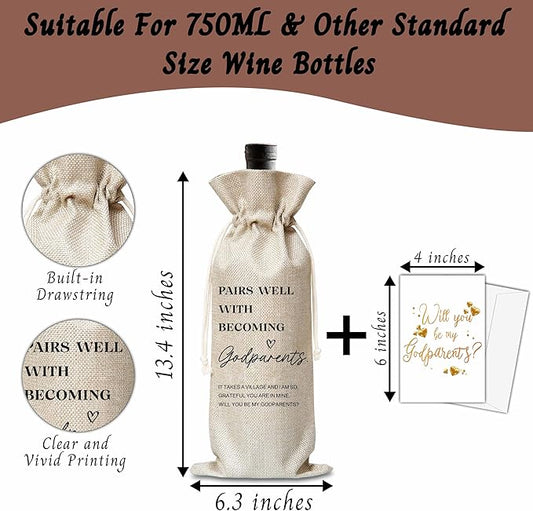 Xanev Godparents Wine Gift Bag For Women Man, Godparents Proposal Gifts, Pairs Well With Becoming Godparents Wine Bag, Baptism Gifts For Godmother Godfather, Birthday Wine Party Favors Decor, B07