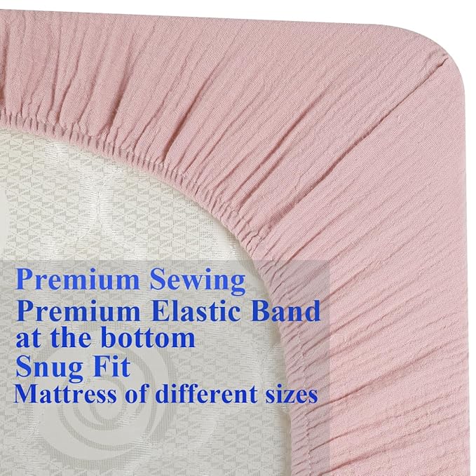 Muslin Travel Crib Fitted Sheets Compatible with Baby Bjorn, Guava Lotus Travel Crib and 24 x 42 Inch Travel Light Playard Mattress Snuggly Soft 100% Cotton Beige & Blush