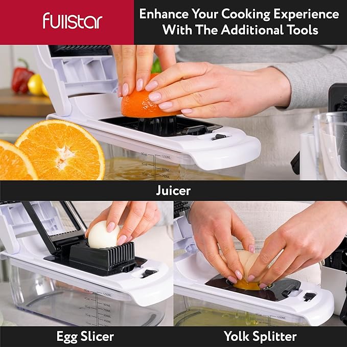 Fullstar Vegetable Chopper - Food Chopper - Onion Chopper - Vegetable Slicer & Spiralizer - Veggie Chopper with Container - Kitchen Gadgets - Home Essentials - Kitchen Accessories (8 in 1, White)