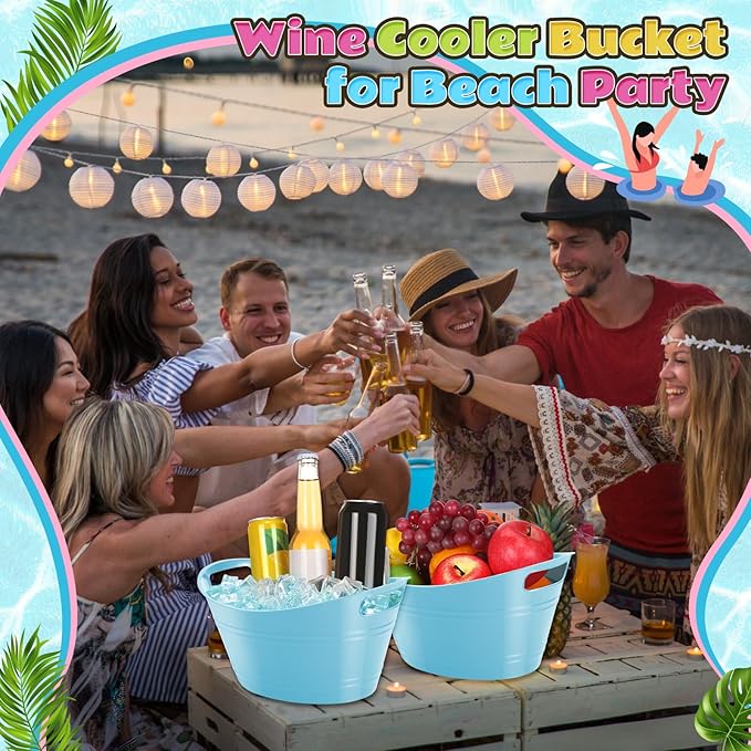 Norme 24 Pcs Oval Storage Tub with Handles, 4.5L Plastic Ice Bucket Wine Beer Champagne Bottle Drink Cooler Tub for Parties Beverage, Storage Basket (Sky Blue)