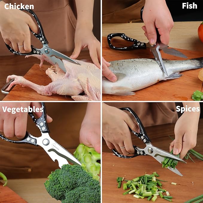 Kitchen Shears for Food Heavy-Duty: Multipurpose Kitchen Shears for Cutting Chicken, Bone, Meat, Food, (9'' Black)