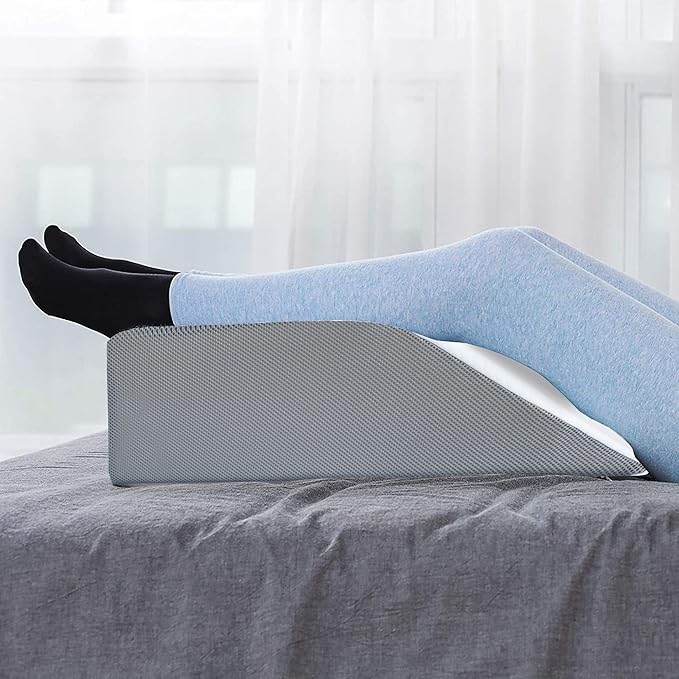 Greaton, 21-Inch Leg Wedge Pillow with High-Density Foam, Stylish Chic Jacquard Cover, Multi-Purpose, White