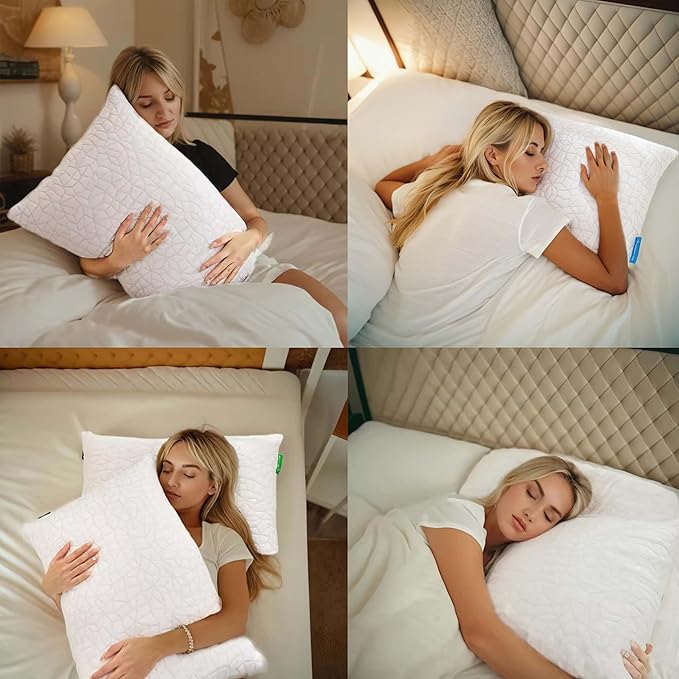 Cooling Pillows for Sleeping, Adjustable Shredded Memory Foam Bed Pillows King Size Set of 2, Cool Pillow for Hot Sleepers, with Extra Fill for Side Back and Stomach Sleepers