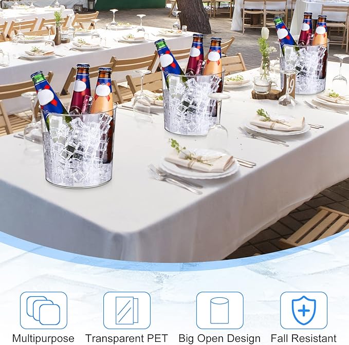 Plastic Ice Bucket Clear Flower Vases 6L Large Champagne Beer Buckets Classic Transparent Wine Chiller Tub Portable Wine Cooler Bucket Multipurpose Trash Can Wastebasket for Party Bar Kitchen (12 Pcs)
