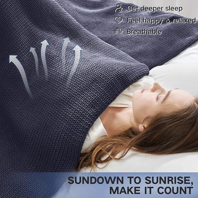 Knitted Weighted Blanket(Dark Grey 50"x75" 12lbs),Home Décor Cooling Throw Blanket for Hot Sleepers,Hand Made Chunky Knit Heavy Blanket for Adults Use on Full Size Bed