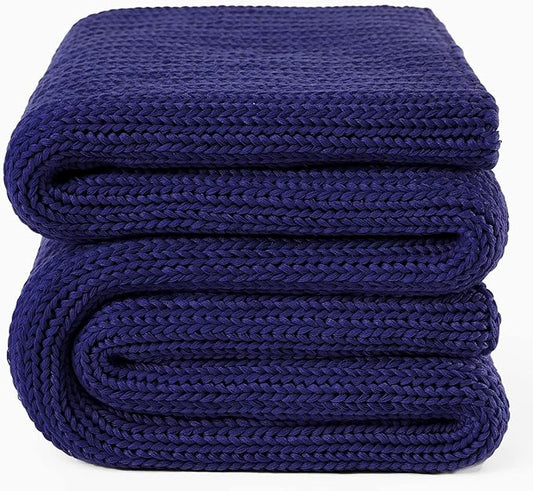 Knitted Weighted Blanket(Blue 50"x75" 20lbs),Home Décor Cooling Throw Blanket for Hot Sleepers,Hand Made Chunky Knit Heavy Blanket for Adults Use on Full Size Bed