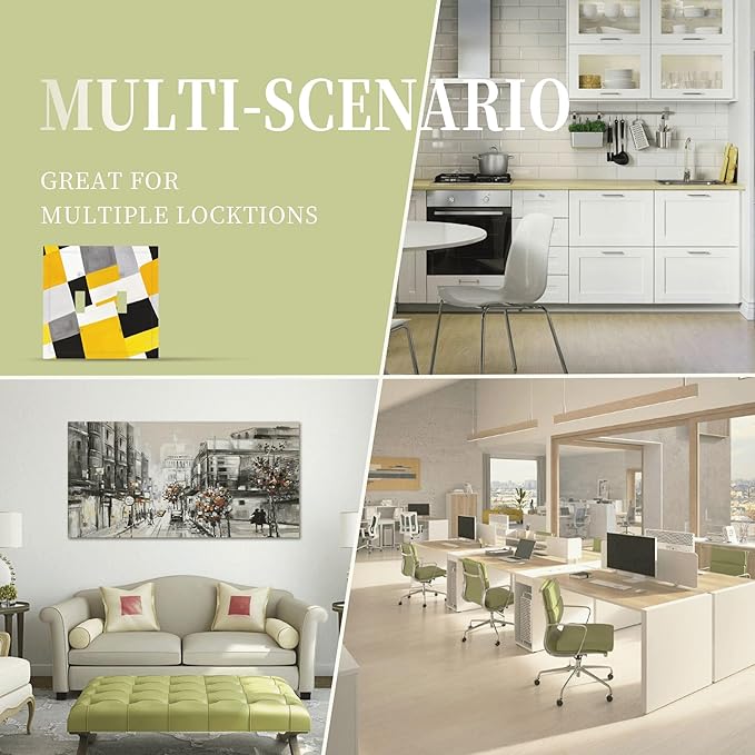 Geometric Yellow Gray Black White Double Toggle Light Switch Covers 2 Gang Wall Plate Dual Decorative Switchplate Electrical Faceplate for Bathroom Country Kitchen Bedroom Decor, 4.9" x 5"