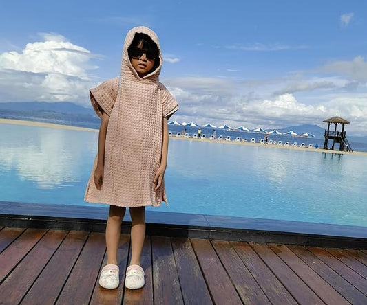 Hooded Bath Towel for Kids Extra Soft Absorbent Bath Poncho for 0-4 Years Premium Waffle + Muslin Cotton