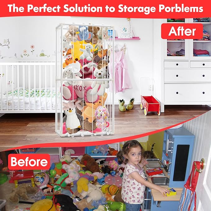 Stuffed Animal Storage, Metal Stuffed Animals Zoo Plush Toy Storage Organizer, Extra Large Plushies Storage Holder Creative Display Shelf for Playroom Bedroom Nursery