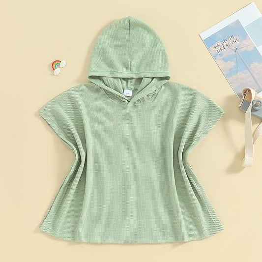 Toddler Beach Towel with Hood Kids Waffle Swim Cover Up Bath Towel Surf Poncho Boys Girls Hooded Beach Towel (Green, 3-4 Years)