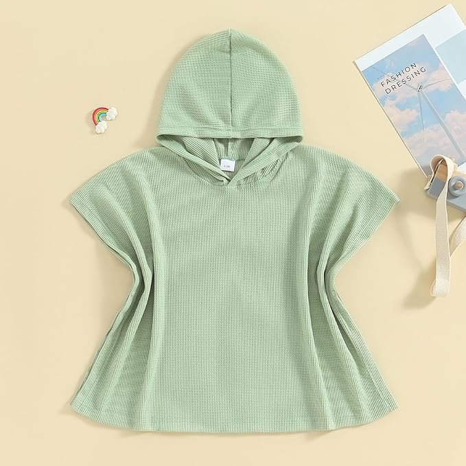 Toddler Beach Towel with Hood Kids Waffle Swim Cover Up Bath Towel Surf Poncho Boys Girls Hooded Beach Towel (Green, 3-4 Years)