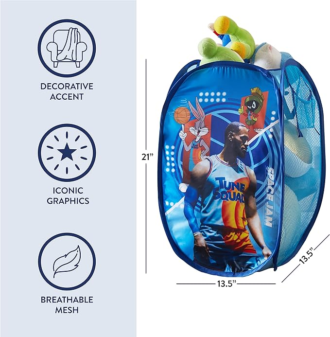 Idea Nuova Space JAM: A New Legacy Pop Up Laundry Storage Hamper with Handles, 21" H x 13" L x 13" W