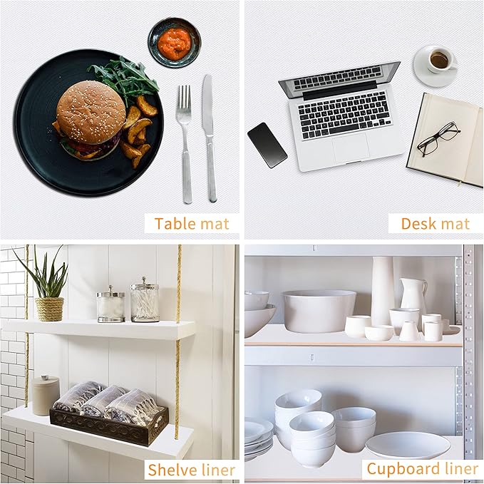 Kitchen Shelf Liner Drawer Liners, Non-Adhesive Refrigerator Liners Waterproof Fridge Mats with Strong Durable Kitchen Cabinets Mat for Drawers, Shelves, Pantry White