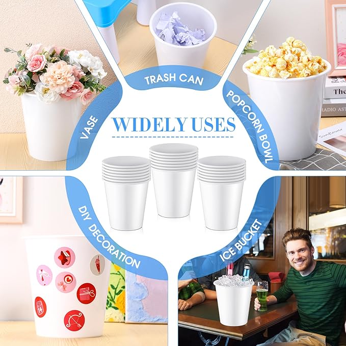 Layhit 24 Packs Plastic Ice Buckets for Parties 3 Liters Wine Bucket Portable Ice Holder for Party Disposable Wine Cooler for Wedding Party Beverage Champagne Soda and Beer(White)