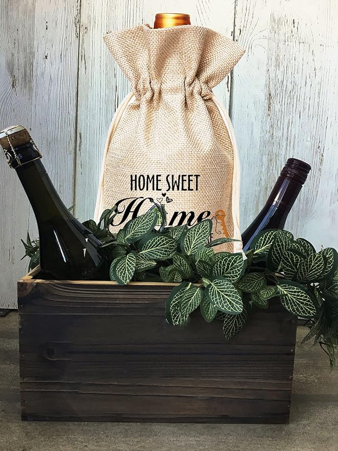 Muruseni New Home Congratulation Gift,Meaningful HousewarmingGifts,Men, Women, Friends, Colleagues, Bosses, Subordinates, Partners -Cotton linen Drawstring Wine Bags(1 Pack-SW02)