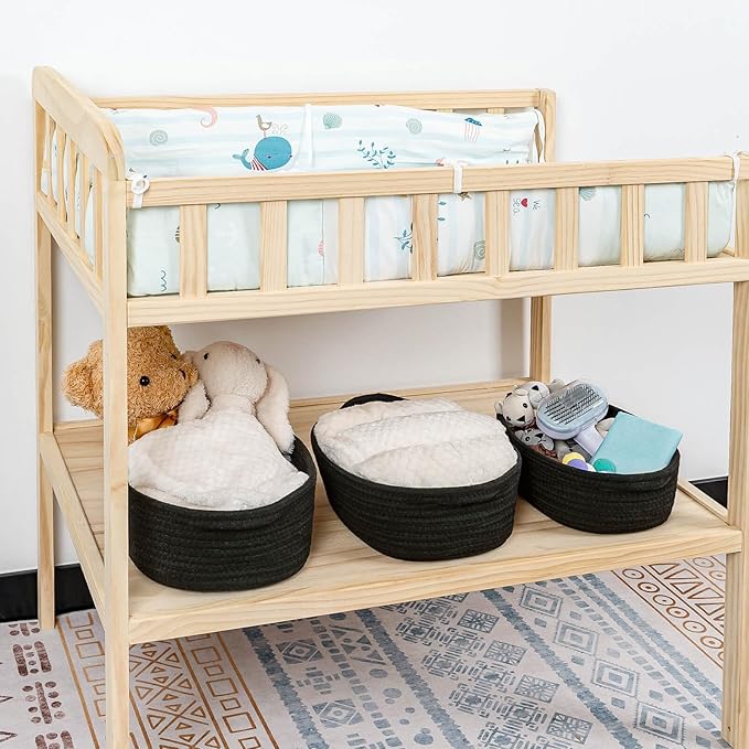 CubesLand Small Shelf Shelves Closet Basket,Woven Toy Basket Bin for Organizing,Storage Cube Organizer Basket Bin,Cute Rope Gifts Basket,Dog Cat Toy Basket Box,Over Toilet Storage Basket,Black 5-Piece