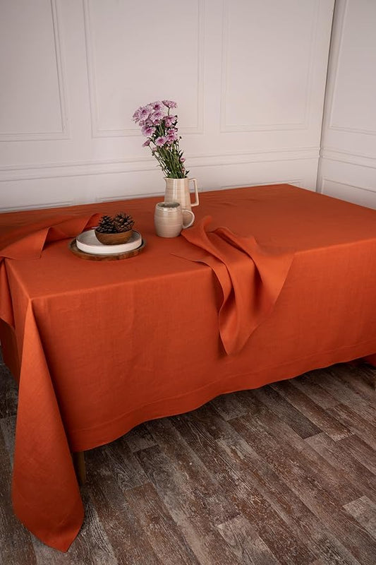 D'Moksha Homes Linen Tablecloth 60 x 90 Inch - 100% Pure Linen Rust Tablecloth - Machine Washable Dining Tablecloth for Rectangle Tables