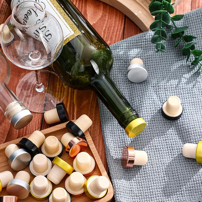 T-shaped Stopper Cork Wine Stopper Bottle Stoppers Reusable Wine Bottle Stopper Sealing Plug Bottle Cap for Wine Beer Bottles DIY Craft (Black, Silver, Gold, Rose Gold, 36)