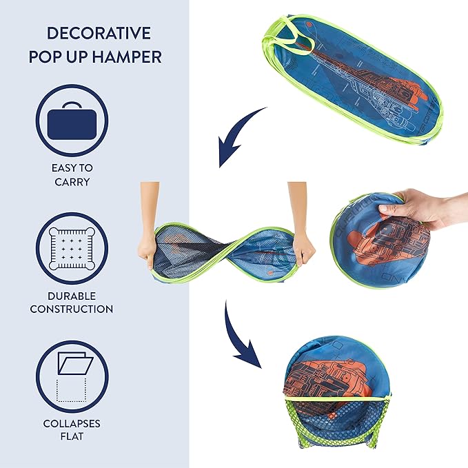 Idea Nuova Pixar Lightyear Pop Up Hamper with Durable Carry Handles, 21'' H x 13.5'' W X 13.5'' L