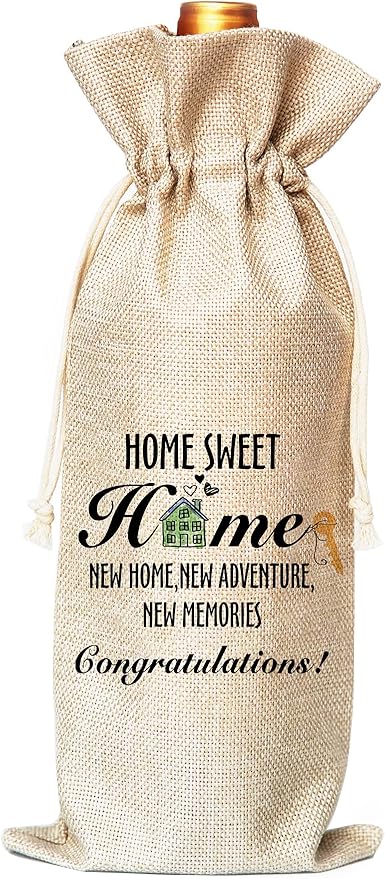 Muruseni New Home Congratulation Gift,Meaningful HousewarmingGifts,Men, Women, Friends, Colleagues, Bosses, Subordinates, Partners -Cotton linen Drawstring Wine Bags(1 Pack-SW02)