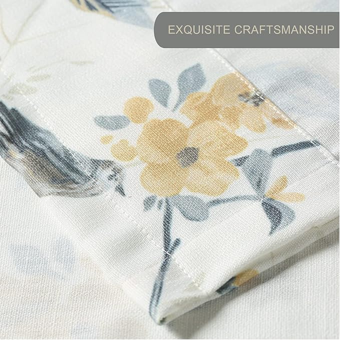 Leeva Kitchen Curtains Valances for Kids Room Porch, Linen Energy Efficient Birds Print Pattern Rod Pocket Small Drapes for Bedroom, 52 x 12, Grey, One Panel