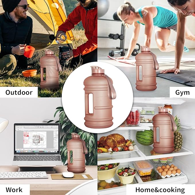 TOOFEEL 2.2 Liter 74 oz Reusable Clear Water Bottles - Leak Proof BPA Free Water Bottle that Tracks Water Intake with Visible Volume Water Jugs for Sports Bottle (Clear Matte Pink Water Bottle)