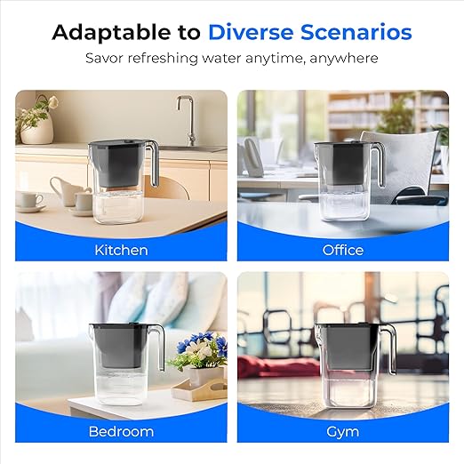 Waterdrop 200-Gallon Long-Life Water Filter Pitcher, NSF Certified Water Purifier, Replaces 6,400 Plastic Water Bottles a Year, Reduces Chlorine, PFOA/PFOS, 7-Cup, Black