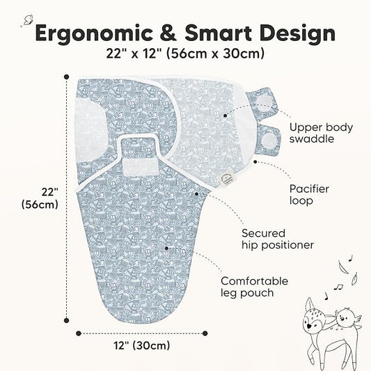 3-Pack Organic Baby Swaddle Sleep Sacks - Newborn Swaddle Sack, Ergonomic Baby Swaddles 0-3 Months, Swaddles for Newborns, Baby Sleep Sack, Baby Swaddle Blanket Wrap, Baby Essentials (Excavation)