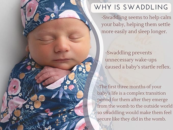 Baby Receiving Blanket Swaddle Blanket Infant Wrap with Matching Headband Beanie and Name Card (Purple)