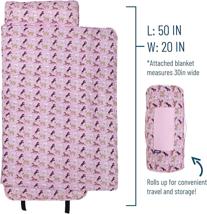 Wildkin Original Nap Mat with Reusable Pillow for Boys & Girls, Ideal for Sleepovers, Equipped with Hook & Loop Fastener, Made from Cotton Blend Materials - Nap Mat for Kids