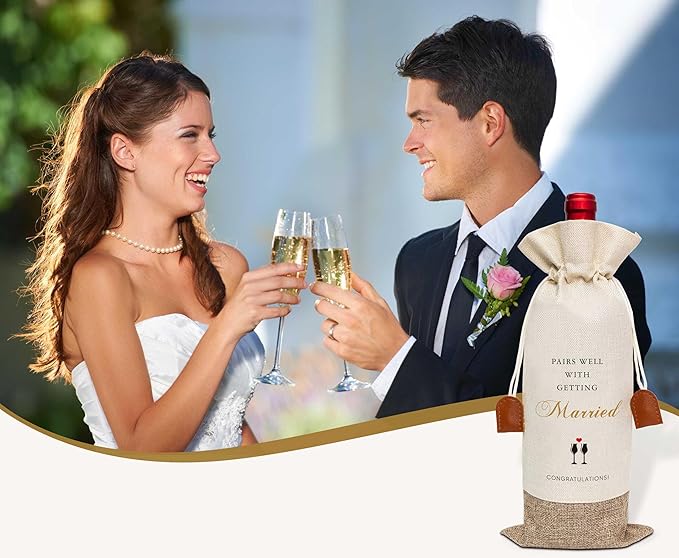 Wedding Wine Bag, Engagement Gifts for Couples, Cotton Linen Wine Gift Bag With Drawstring, Mr and Mrs Marriage Wedding Gifts, Bridal Shower Gift for Women Besties Friends, Bachelorette Party-41