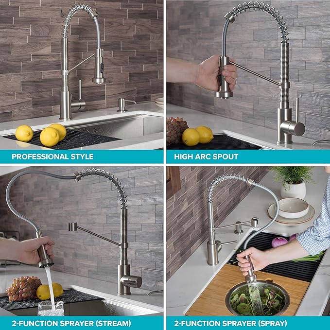 Kraus KPF-1610MBSB-KAG-1SFSB Bolden Single Handle 18-Inch Commercial Kitchen Faucet with Air Gap, Matte Black/Black Stainless Steel