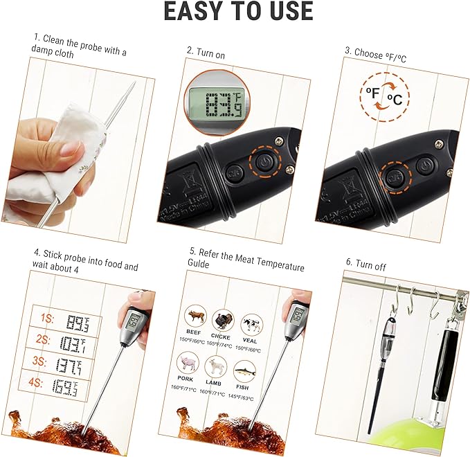 ThermoPro TP-02S(2 Pack) Instant Read Meat Thermometer Digital Cooking Food Thermometer with Super Long Probe for Grill Candy Kitchen BBQ Smoker Oven Oil Milk Yogurt Temperature