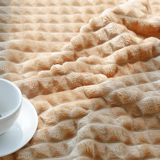 HOMRITAR Baby Blanket for Boys 3D Square Grid Design Super Soft Fuzzy Cozy Warm Toddler Blanket Plush Fluffy Receiving Blankets for Newborn Infant Nursery or Stroller Tan 30 x 40 Inch