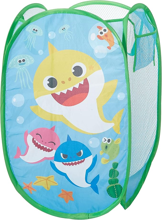 Idea Nuova Baby Shark Pop Up Hamper Storage Bin with Durable Carry Handles, 21" H x 13.5" W X 13.5" L