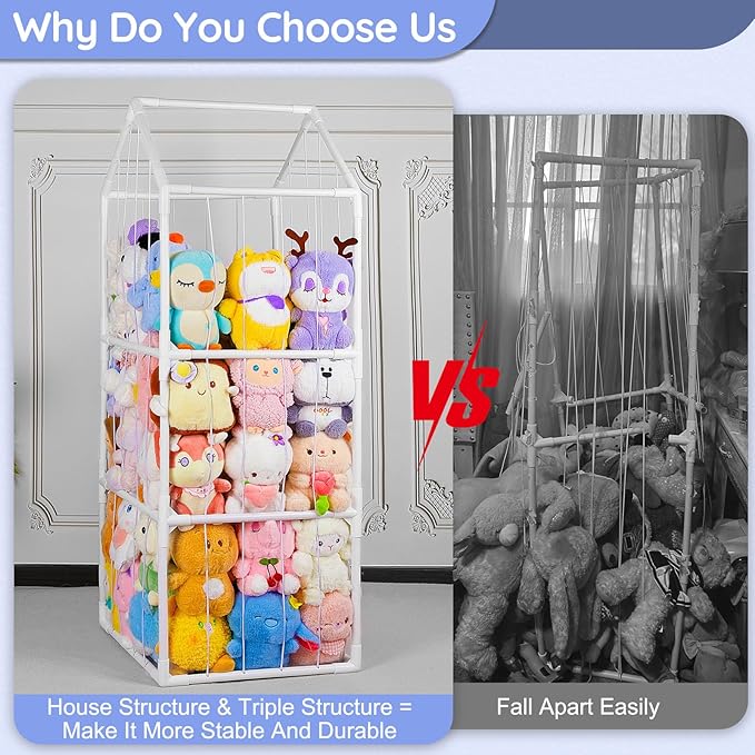 Stuffed Animals Storage Zoo Plushies Toy Storage Organizer Unicorn Castle PVC Stuffed Animals Holder Kids Toy Storage Playroom Nursery Storage Shelf