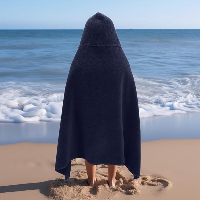 Hooded Bath Towel Wrap -Super Zero Twist 100% Cotton Large Oversized Hooded Kids Towel - Toddler Shower Pool Beach Towel - Super Soft Absorbent Quick Dry Easy Care Gift - 30 x 54 - Navy