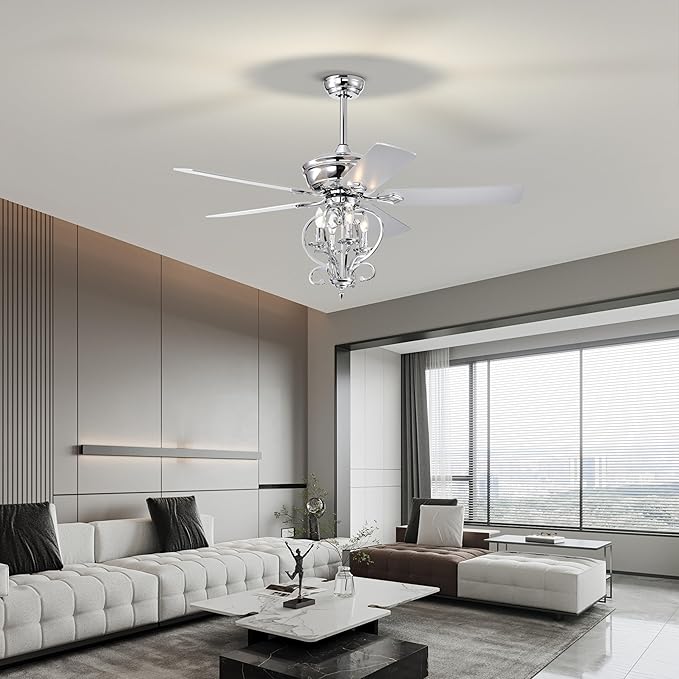 NicBex Ceiling Fan 52 Inch Ceiling Fan with Lights Industrial Ceiling Fans with 5 Blades and Remote Control Ceiling Fan with Small Lamp Shade for Bedroom, Living Room, Silver