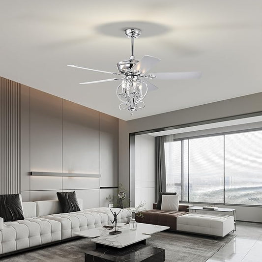 NicBex Ceiling Fan 52 Inch Ceiling Fan with Lights Industrial Ceiling Fans with 5 Blades and Remote Control Ceiling Fan with Small Lamp Shade for Bedroom, Living Room, Silver