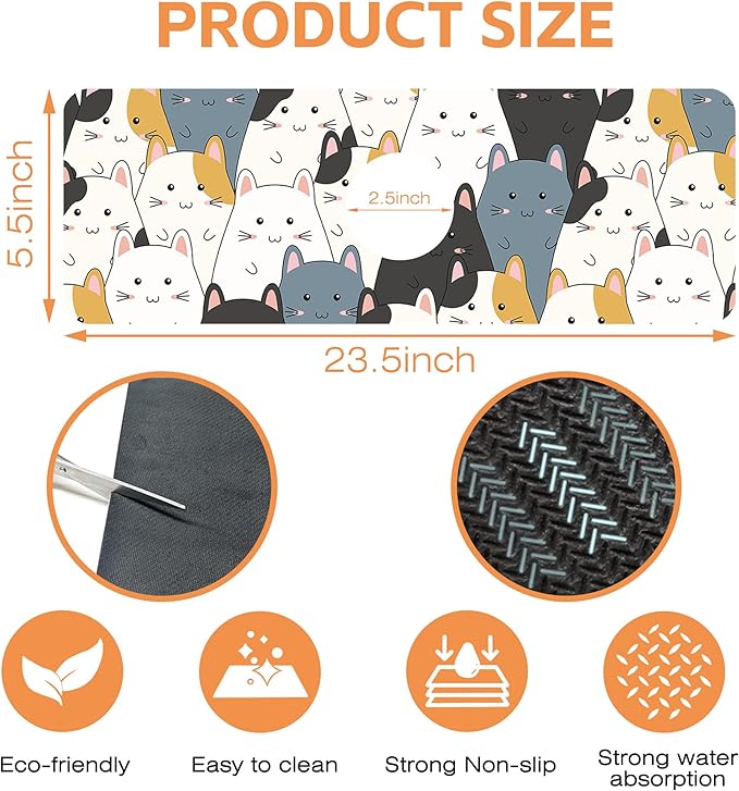 Kitchen Faucet Mat Cute Cartoon Kitten Family Kitchen Sink Splash Guard Faucet Mat,1 PC Splash Guard Behind Faucet Drip Catcher for Kitchen,Dish Drying Mat,Bathroom Faucet Mat 15.5""X5.5""
